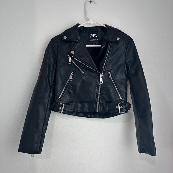 Zara Jackets & Blazers - Zara Women’s Faux Leather Bike Jacket XS Black  Military Motorcycle Mob Wife